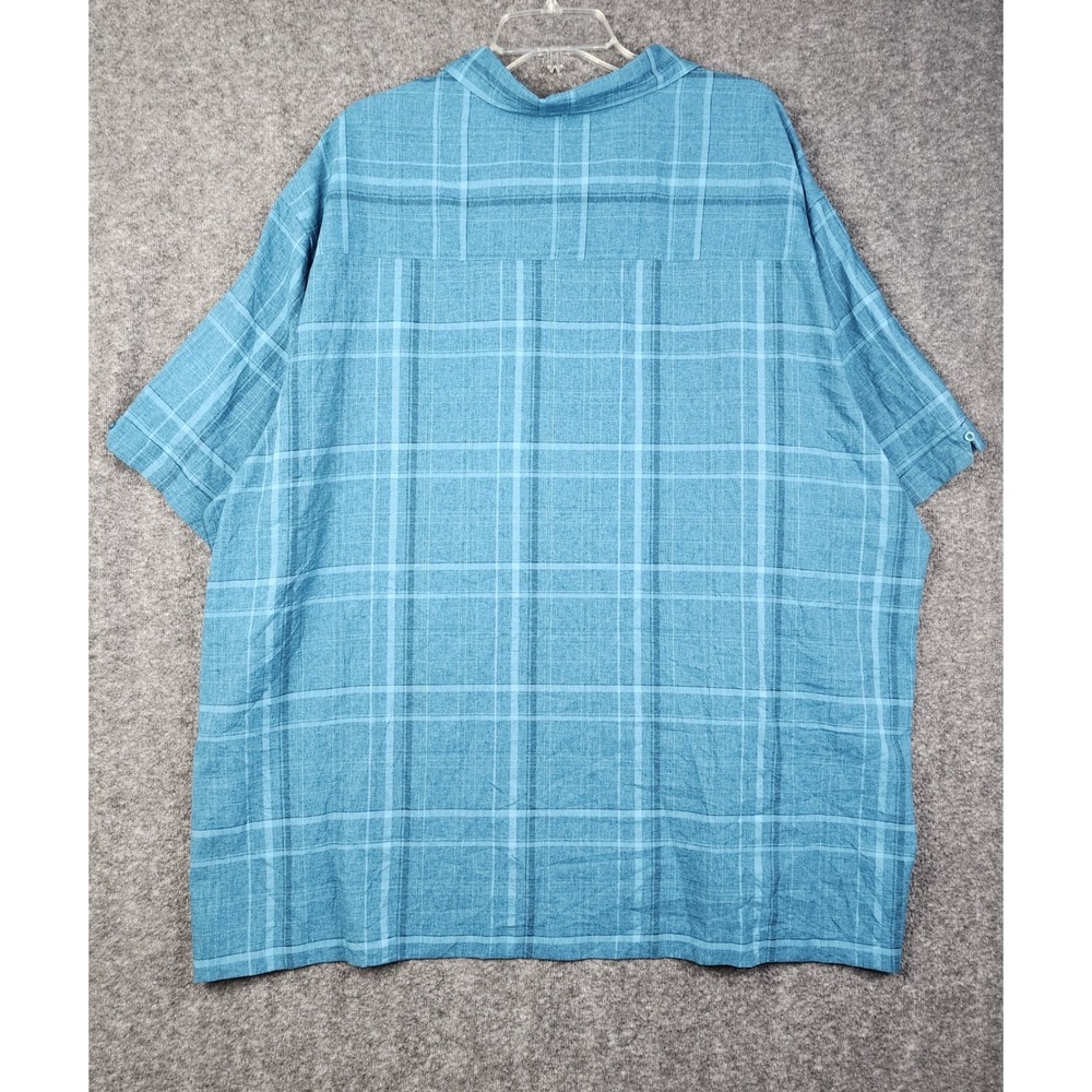 Cafe Luna Button Down Shirt Mens 3XL Blue Plaid Short Sleeve Textured‎ Camp Top - Picture 2 of 6